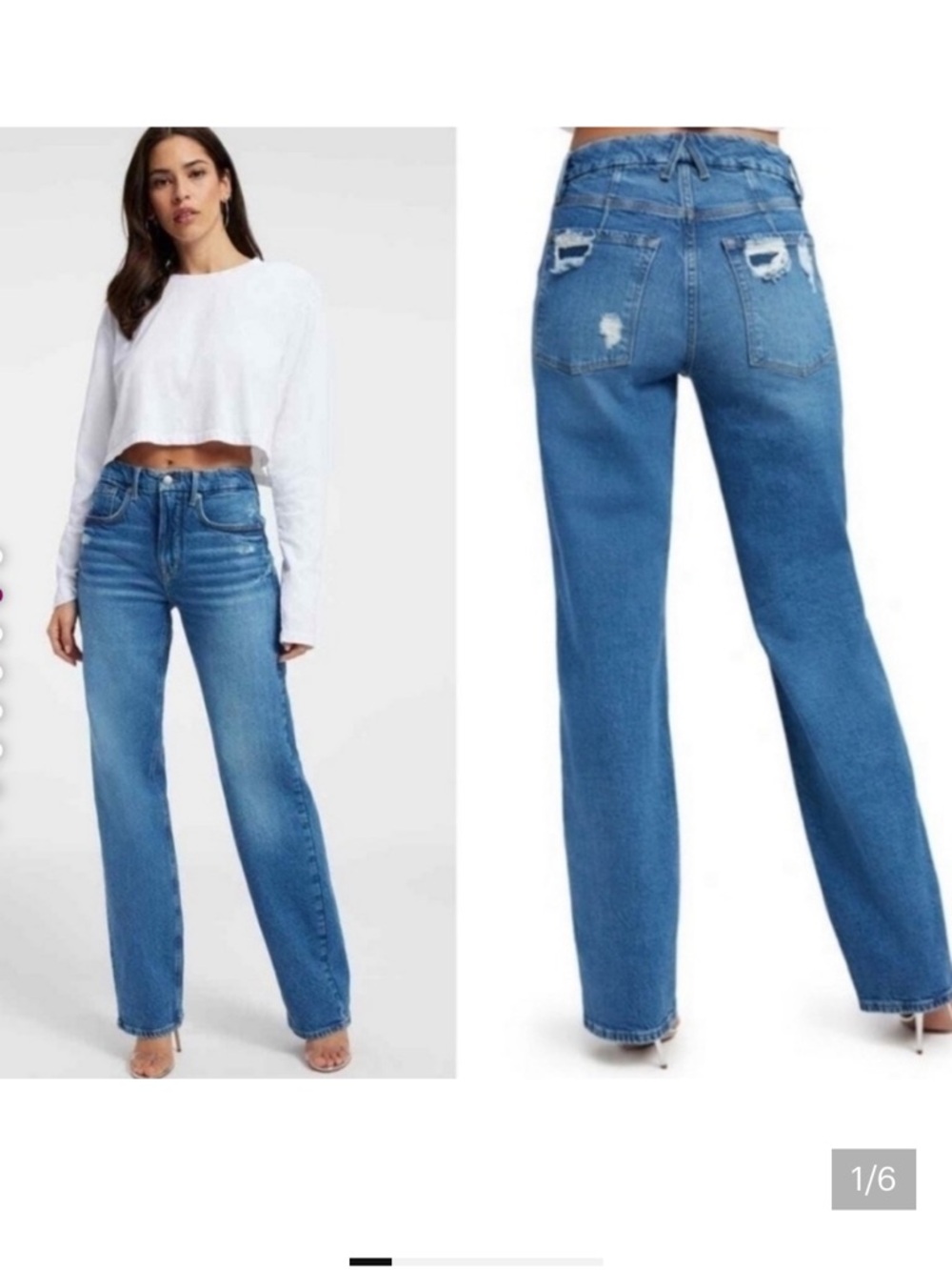 Good American Medium Blue Straight Leg High-Rise Jeans